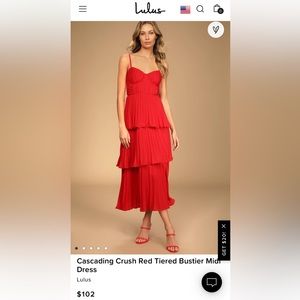 Lulu’s Size Medium Cascading Crush Red Tiered Bustier Midi Dress